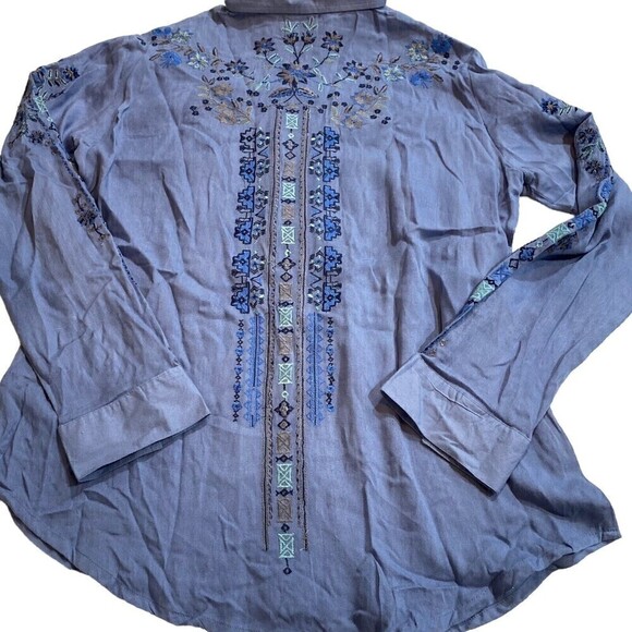 Avani Del Amour Sz Small Embroidered Floral Plaid Shirt Tunic Long Sleeve Button - Picture 2 of 8